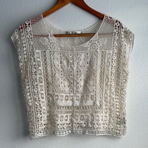 Lauren Conrad Coastal Cream Lace Crochet Top – Size M